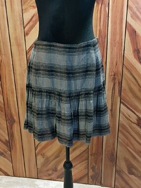 EARTHBOUND Black & Gray Plaid Tiered Mini Skirt Size M